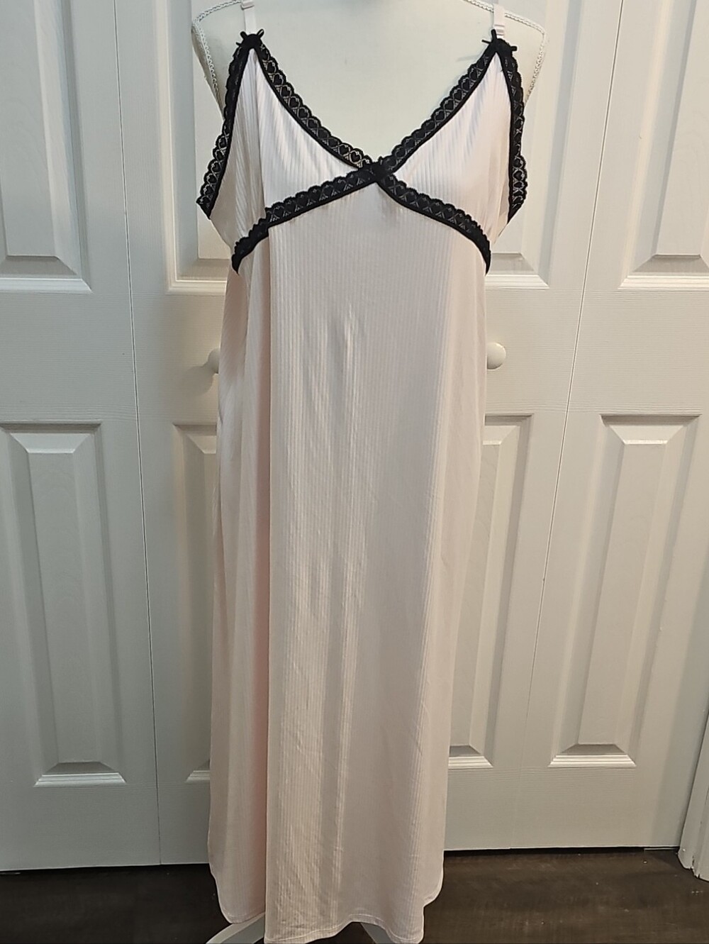 Women's Lace-Trim Slip Nightgown - Blush Pink with Black Trim 2X